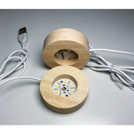 Lampa LED Decorativa,  Bila de Cristal cu Diametru 6cm, Model Inima 3D, Alimentare USB, Suport din Lemn, Lumina Alb Cald