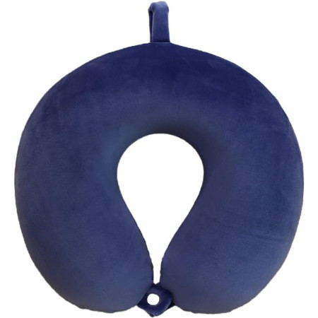 Perna de Calatorie in Forma de U,  Pentru Gat si Cap, Umplutura din Spuma cu Memorie, 30x30 cm, Sistem Prindere Capse, Cutie de Depozitare, Albastru Marin