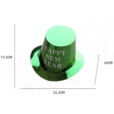 Palarie Happy New Year pentru Revelion, Cyrax, Palarie Festiva de Anul Nou, Palarie Magica din Hartie, 29 x 25 x 15.5 cm, Colorata Sclipitor Verde