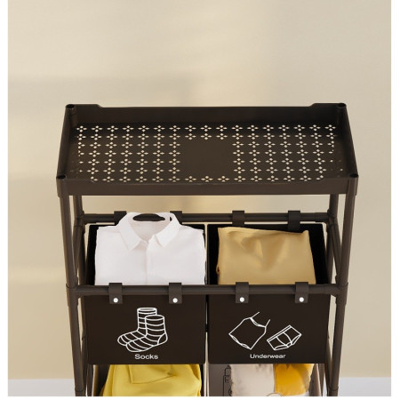 Cos de Rufe,  3 Rafturi, 4 Cosuri, Cadru de Otel Inoxidabil, 123x44x57 cm, Negru