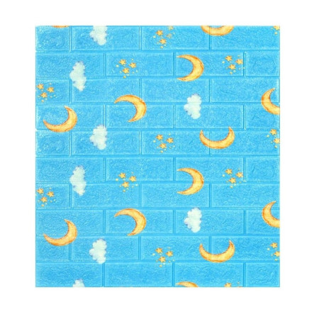 Set 10 Placi Tapet 3D,  70 x 77 cm, Grosime 3 mm, din Polietilena, Tip Caramida, Model Luna, Suprafata acoperita 5.3 mp, Albastru