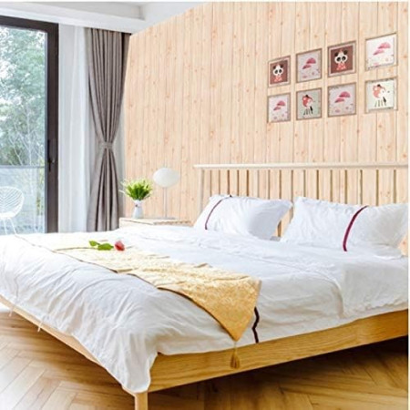 Set 10 Placi Tapet 3D,  70 x 70 cm, Grosime 3 mm, din Rasina, Tip Placi de Lemn, Suprafata Acoperita 4.9 mp, Crem Deschis