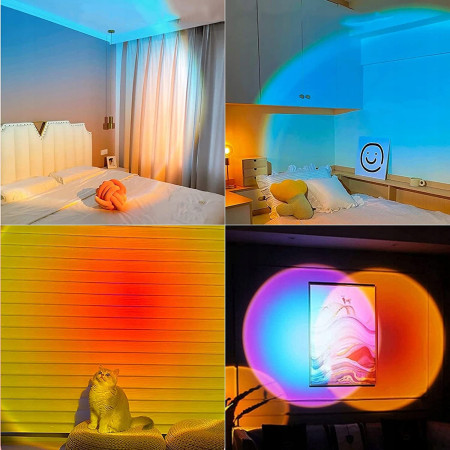 Lampa LED tip Proiector cu 16 culori,  Rotire 360 de Grade, Incarcare USB, cu Telecomanda, Intrerupator, pentru Podea, Tavan, Perete, 26x12 cm, Negru