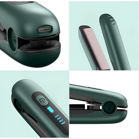 Placa de Par fara Fir, Cyrax, Adaptor Tip C, 4 Trepte de Temperatura, Tensiune 5V, Capacitate Baterie 5000 mAh, Indreptat, Ondulat, 23.5x3.3x4.5 cm, Verde