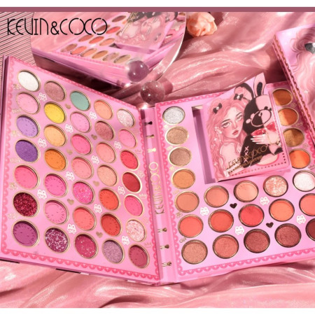 Set farduri 2 in 1 Kevin&Coco, paleta 62 nuante, mini paleta iluminator tip carte, rezistenta ridicata, 22 x 17 cm, 430 g, multicolor