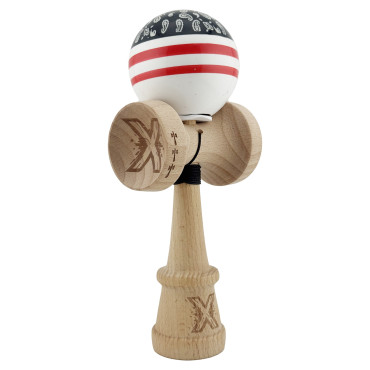 Kendama X Originala CHICANOS, Profesionala, Cyrax, Cupe Mari KING SIZE V3, Super Sticky, Gaura in Baza, Rulment Metalic, din lemn 18 cm, Ata 55 cm, Negru/Alb