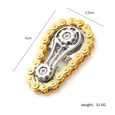 Jucarie Fidget Spinner Premium Anti Stres, Cyrax, Giroscop din Aliaj, Jucarie din Metal de decompresie, forma Lant de Angrenaj de Bicicleta, 6 x 3.5 cm, Auriu