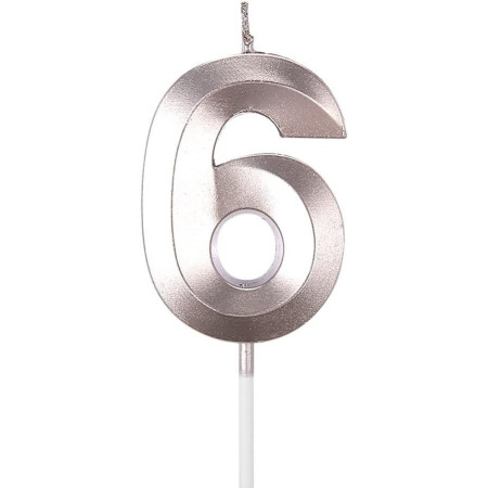 Lumanare Cifra 6, Cyrax, Model Diamond, 5 x 3.4 cm, Argintiu