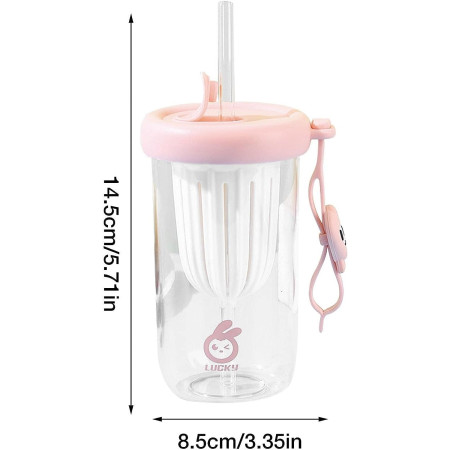 Pahar din silicon, cu capac si pai, pentru copii, Cyrax, anti-cadere, compartiment pentru fructe/ceai/gheata, rezistent la temperaturi inalte, 500ml, Roz, 14.5x8.8x20 cm