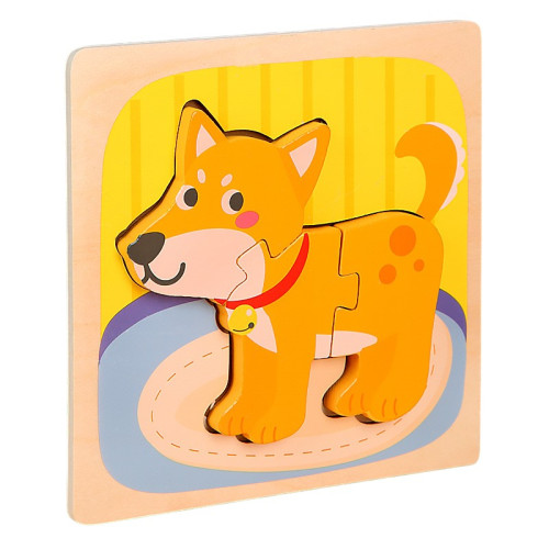 Puzzle Montessori din Lemn pentru Copii, Cyrax, 3D, 0-3 Ani, Model Catel, Educativ, Intuitiv, Creativ, 3 Piese, 15x15x0.5 cm, Multicolor...