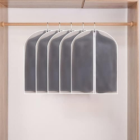 Set 5 Huse de Depozitare cu Fermoar,  pentru Haine, de Protectie, pentru Voiaj, Netesut, Rezistent la Praf, 60x80 cm, Transparent-Alb