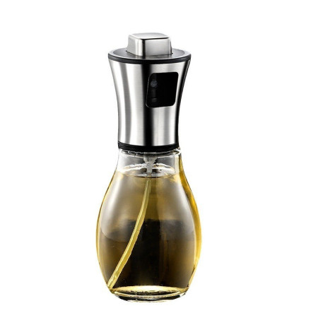 Sticla de ulei cu Pulverizator, Cyrax, Sticla pentru Lichide de Bucatarie, Otet, Sos, 16.7 x 5.2 cm, Volum 200 ml, Gri