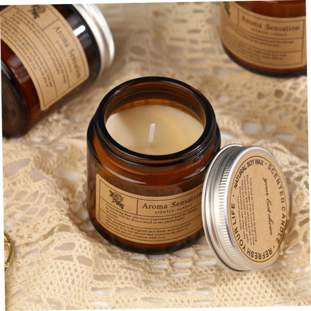 Lumanare Parfumata,  Model Borcan Maro, Aroma de Sare de Mare, din Ceara Vegetala, 6 x 6.5 x 6.5 cm, Maro