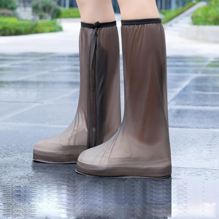 Protectie Incaltaminte pentru Ploaie si Noroi,  Impermeabila, Talpa Antiderapanta, cu Fermoar si Capsa, Inaltime 40 cm, Marime L 38-39, Maro