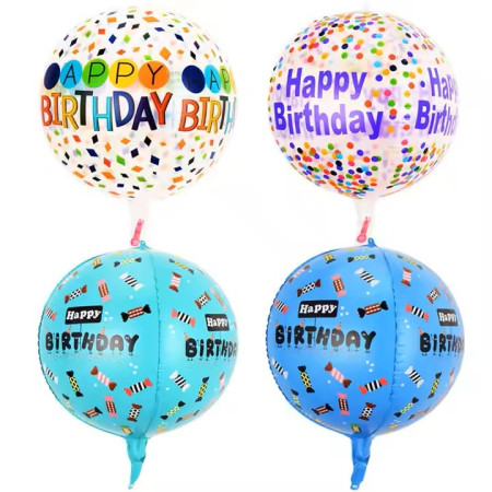 Balon din Folie Metalizata, Cyrax, Figurine 4D, Model Happy Birthday, Tematica Aniversara Bombonele, 63x24 cm, Ambalaj Individual, Pai Inclus, Umflare cu Aer sau Heliu, Mov-Multicolor