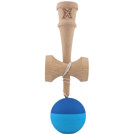 Kendama X Originala, Profesionala, Cyrax, din Lemn, Rubber Grip, 18 cm, Albastru/Bleu