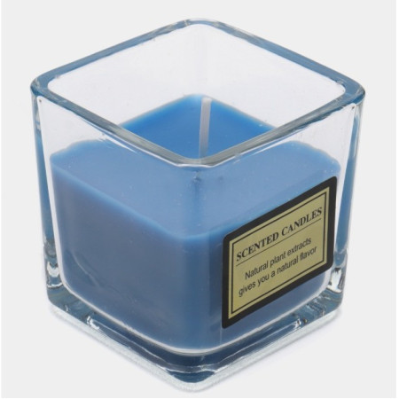 Lumanare Parfumata,  Model Pahar Transparent, cu Ulei Esential, 4.8 x 5.4 x 5.5 cm, Aroma de Frezie, Albastru