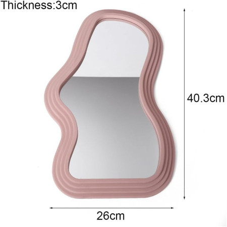 Oglinda de Perete,  Decorativa, pentru Baie, Dormitor, Sufragerie, Model Minimalist, Forma Asimetrica, 40.3x26 cm, Roz