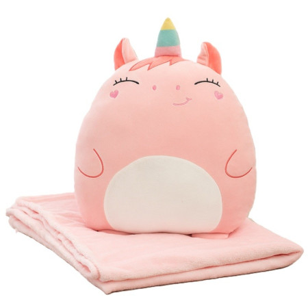 Patura 2in1 pentru Pat sau Canapea,  Model Jucarie Unicorn cu Spatiu de Depozitare Patura, Microfibra, 1x1.7 m, Roz