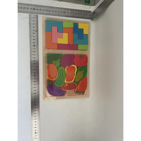Puzzle Montessori din Lemn pentru Copii, Cyrax, Tip Tetris 2in1 +3 Ani, cu Legume Colorate 3D, Educativ, Intuitiv, Creativ, 21 de Piese, 28.5x17x1.2 cm, Multicolor