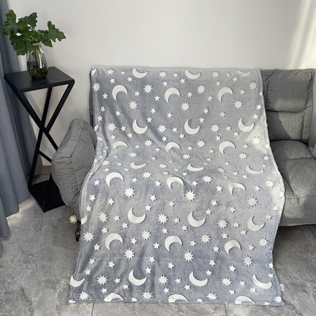 Patura Fosforescenta,  Moale, Pufoasa, Lumineaza in Intuneric, 1.5x2 m, Model Cer Instelat, Gri