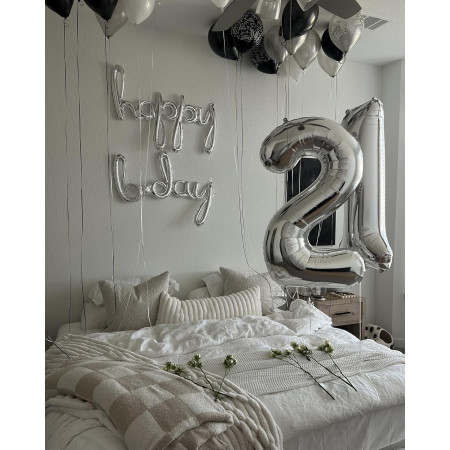Balon din Folie Metalizata, Cyrax, Figurina Cifra, Tema Aniversare 100 cm, Ambalaj Individual, Pai inclus, Umflare cu Aer sau Heliu, Argintiu, Cifra 2