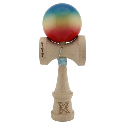 Kendama X Originala, Profesionala, Cyrax, Big Cups V2, Super Sticky Cupe Mari, Rulment Metalic cu Ata 55 cm, Rosu/Galben/Albastru...