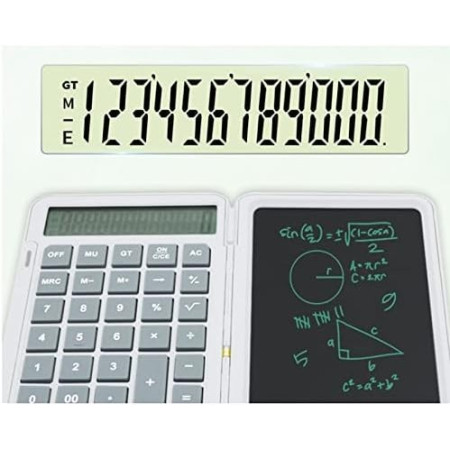 Calculator de Mana Reincarcabil cu Tabla de Scris,  Calculator Portabil, Ecran LCD, Afisaj cu 12 Cifre, Ecran de 15 cm, Culoare Alb