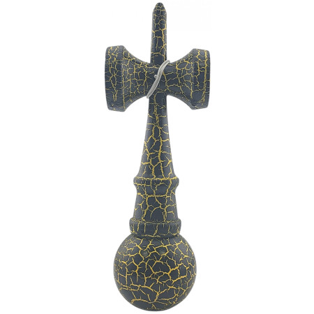 Kendama X Originala, Profesionala, Cyrax, Kendama Cracked, din Lemn – 18 cm, Crack Negru/Galben