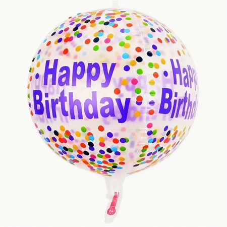 Balon din Folie Metalizata, Cyrax, Figurine 4D, Model Happy Birthday, Tematica Aniversara Bombonele, 63x24 cm, Ambalaj Individual, Pai Inclus, Umflare cu Aer sau Heliu, Mov-Multicolor