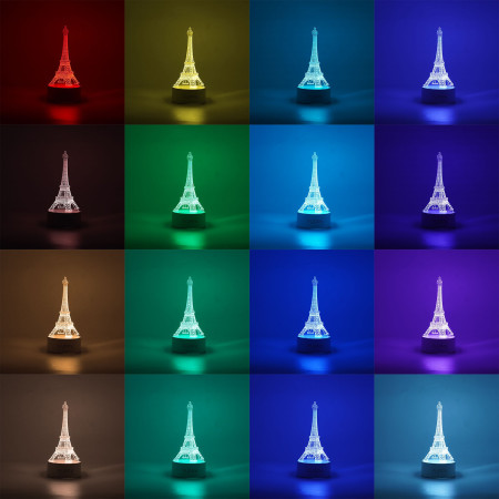 Lampa LED decorativa,  3D, Turnul Eiffel, din material acril si lumina multicolora, alb