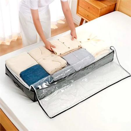 Husa de Depozitare,  Intrebuintare Multipla, Pliabila, cu Fermoar Bidirectional si Fereastra Deasupra Transparenta, Manere Laterale, Lavabila, 100x50x15 cm, Gri