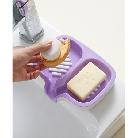 Savoniera Dubla,  Sistem de Scurgere a Apei, din ABS, 14.5 x 18 x 3 cm, Mov/Alb