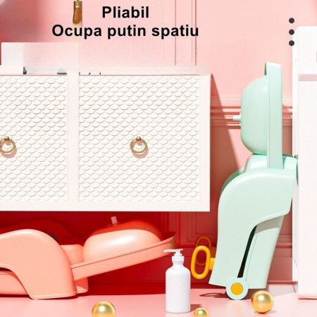 Suport Pliabil pentru Spalat Parul Cyrax, Pentru Copii, cu Scurgere, cu Picioare Antialunecare, Material Polipropilena, Suport Cap Reglabil, cu Manere, 110 x 35 x 21 cm, Verde