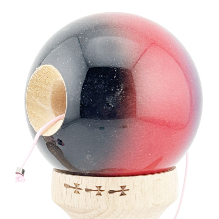 Kendama X Originala, Profesionala, Cyrax, Big Cups V2, Super Sticky Cupe Mari, Rulment Metalic cu Ata 55 cm, Mov/Rosu/Negru