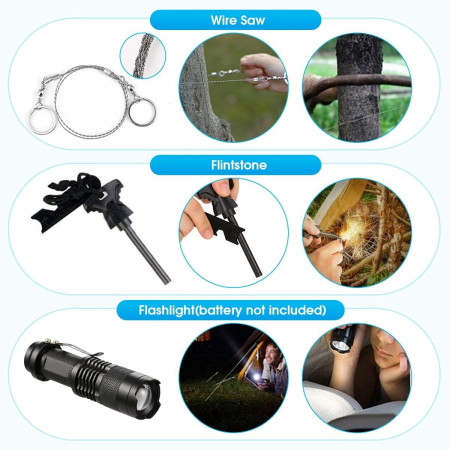 Kit supravietuire multifunctional  Instrumente profesionale, Agatatoare ghiozdan, pentru Camping, Drumetii, Aventuri in aer liber, negru