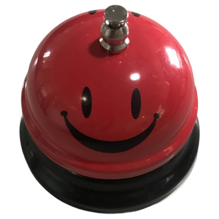 Clopotel Metalic Multifunctional, Cyrax, Rosu cu Imprimeu Smiley Face, 7.5x7.5x6.5 cm, Receptie, Restaurant, Cafenele