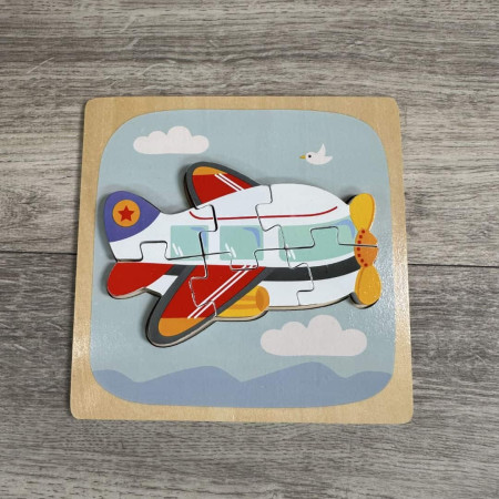 Puzzle Montessori din Lemn pentru Copii, Cyrax, 3D, 0-3 Ani, Model Avion, Educativ, Intuitiv, Creativ, 6 Piese, 15x15x0.5 cm, Multicolor