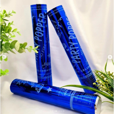 Tub de Confetti, Cyrax, Party Popper, 30x5 cm, Confetii Lucioase Rezistente la Foc, Eliberare prin Rasucire, Albastru