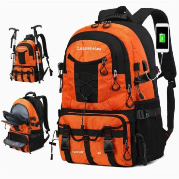 Rucsac Multifunctional de Alpinism,  Capacitate 36-55 L, de Calatorie, Impermeabil, Slot USB Incarcare Telefon, Bretele Reglabile, 52 x 34 x 19 cm, Portocaliu