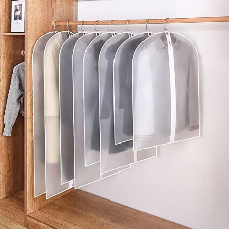 Set 5 Husa de Depozitare cu Fermoar,  pentru Haine, de Protectie, pentru Voiaj, Netesut, Rezistent la Praf, 60x140 cm, Transparent-Alb