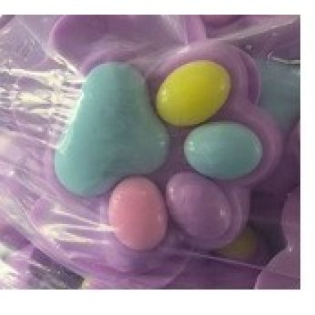 Jucarie Antistres Squishy, Cyrax, cu Revenire Lenta, Labuta de Pisica Pufoasa, 8.5 x 7.5 cm, Ambalaj Transparent, Mov Multicolor