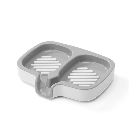 Savoniera Dubla,  Sistem de Scurgere a Apei, din ABS, 14.5 x 18 x 3 cm, Alb/Gri