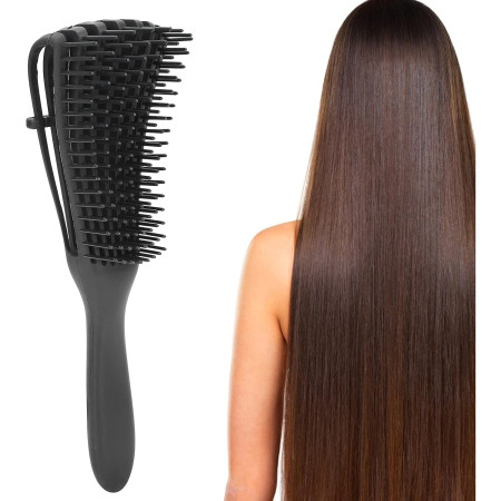 Perie Flexibila, Cyrax, pentru Descurcat Par Cret/Umed si Uscat, 8 Brate Mobile, din TPE, 24.5 x 4.5 x 2 cm, Negru