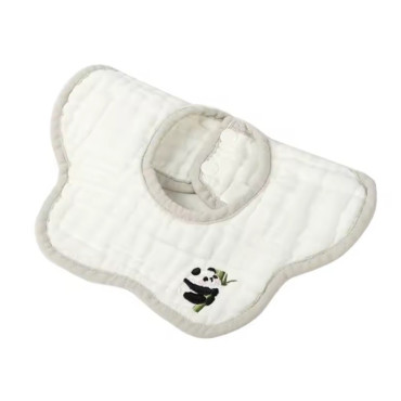 Baveta Tip Floare, Cyrax, din Bumbac, pentru Copii 0-12 Luni, Rezistenta la apa, 8 Straturi, Model Tricotat cu Panda, 26 x 29 cm, Alb