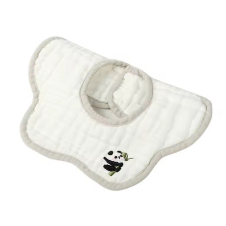 Baveta Tip Floare, Cyrax, din Bumbac, pentru Copii 0-12 Luni, Rezistenta la apa, 8 Straturi, Model Tricotat cu Panda, 26 x 29 cm, Alb