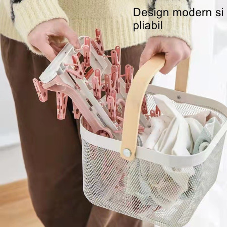 Uscator de Rufe Suspendat  cu 40 Carlige, Rotire 360 Grade, Protectie Vant, Pliabil, Patrat, Mateiral Plastic, Usor de Depozitat, Multifunctional, 36 x 24 cm, Alb/Roz