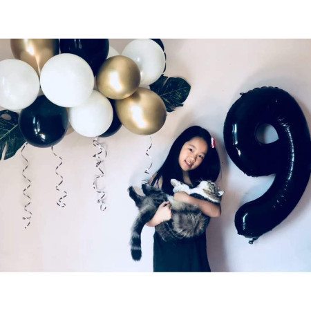 Balon din Folie Metalizata, Cyrax, Figurina Cifra, Tema Aniversare 100 cm, Ambalaj Individual, Pai inclus, Umflare cu Aer sau Heliu, Negru, Cifra 9