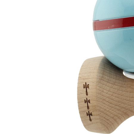Kendama X Originala Silken, Profesionala, Cyrax, Cupe Mari KING SIZE V3, Super Sticky, Gaura in Baza, Rulment Metalic, din lemn 18 cm, Ata 55 cm, Albastru deschis