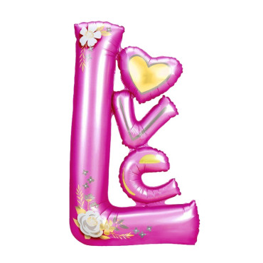 Balon din Folie Metalizata, Cyrax, Figurine, Model LOVE, Tematica Iubire, 110x64 cm, Ambalaj Individual, Pai Inclus, Umflare cu Aer sau Heliu, Mov
